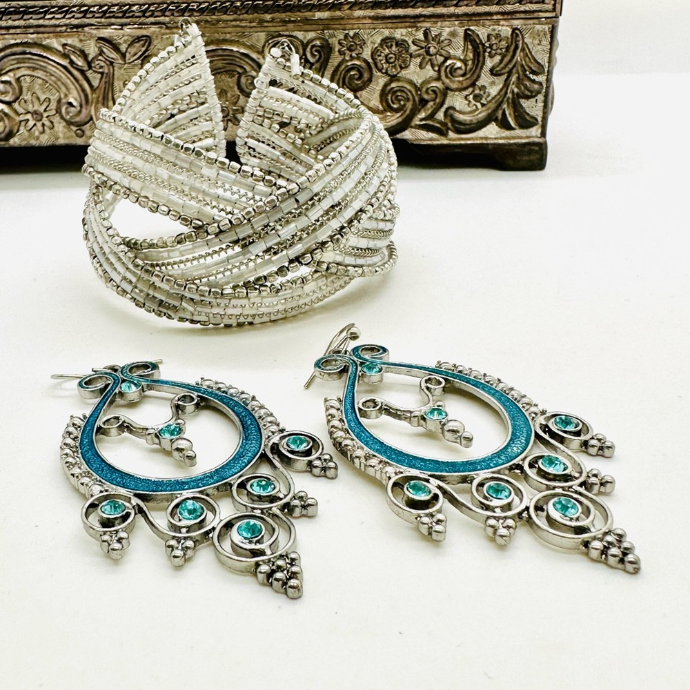 Rhinestone Statement Earrings & Cuff Bracelet - image 8